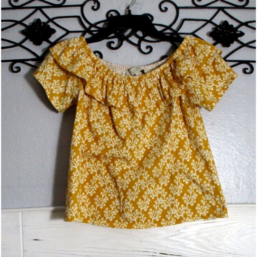 Loft Knit Top Women's Size S Short Sleeve Mustard Floral Round Neck